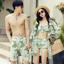新款韩国情侣泳衣女温泉度假时尚分体钢托聚拢三件套带外搭泳装女
