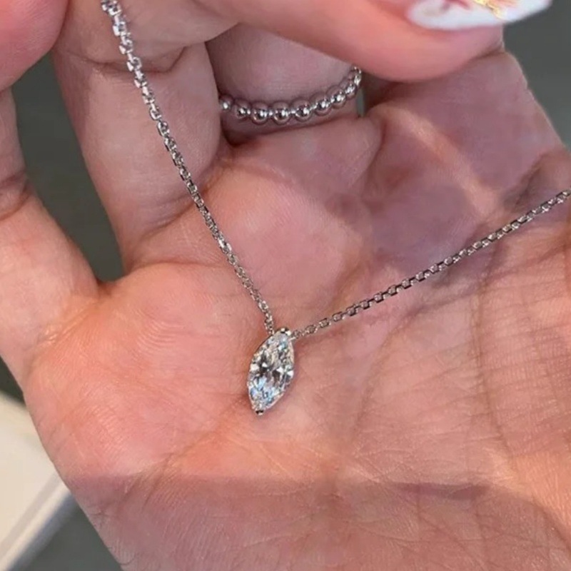 Nana Same Style German Niche Marquise Diamond Necklace for Women 2024 New Light Luxury Choker Collarbone Chain Water Drop Pendant