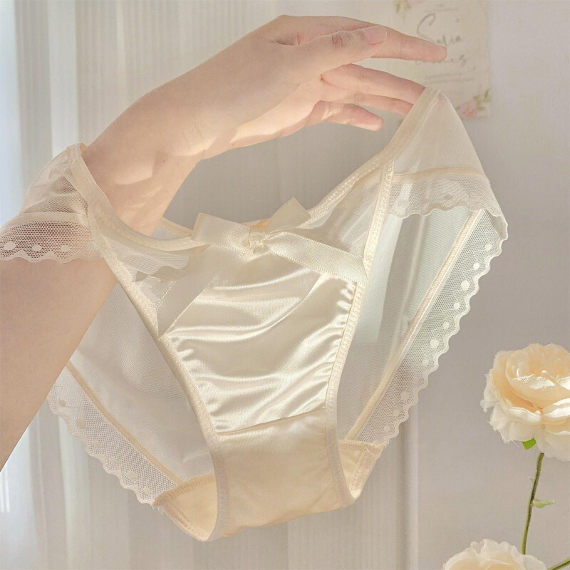 French style seamless lace underwear summer thin women's bow women's low waist sexy pure white black briefs