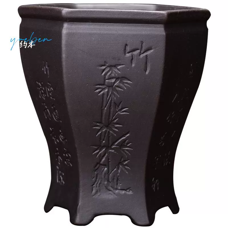 Purple sand flowerpot belt base tray bonsai bonsai orchid Wenzhu small banyan tree green plants, succulent ceramic pot