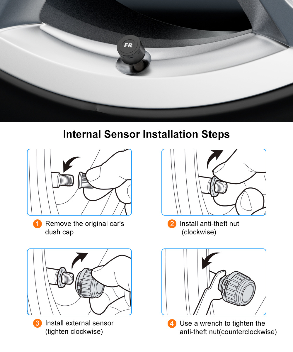 Tire Pressure Monitor Solar-Powered 4-Wheel Color Screen Digital Display Detector Wireless High-Precision Intelligent Tpms Air Pressure Detection