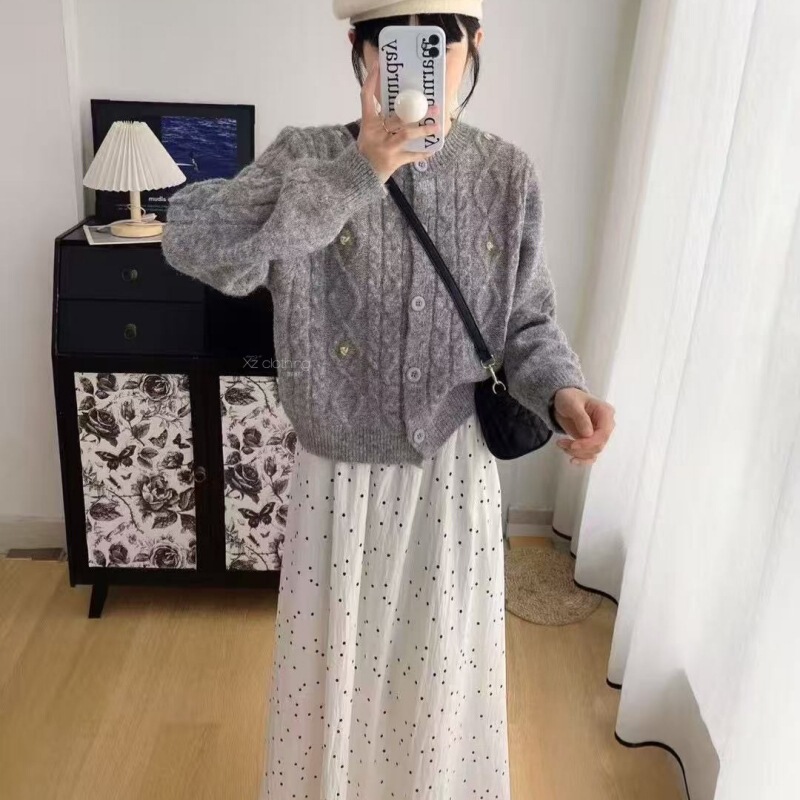 KANING韩版麻花绣花针织开衫2025秋季新款女装慵懒风软糯毛衣外套|undefined