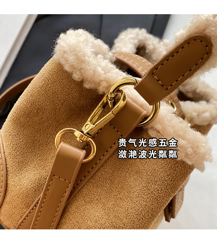Lambskin mini bucket bag, Maillard suede retro handbag, 2024 new style, single-shoulder crossbody handbag undefined