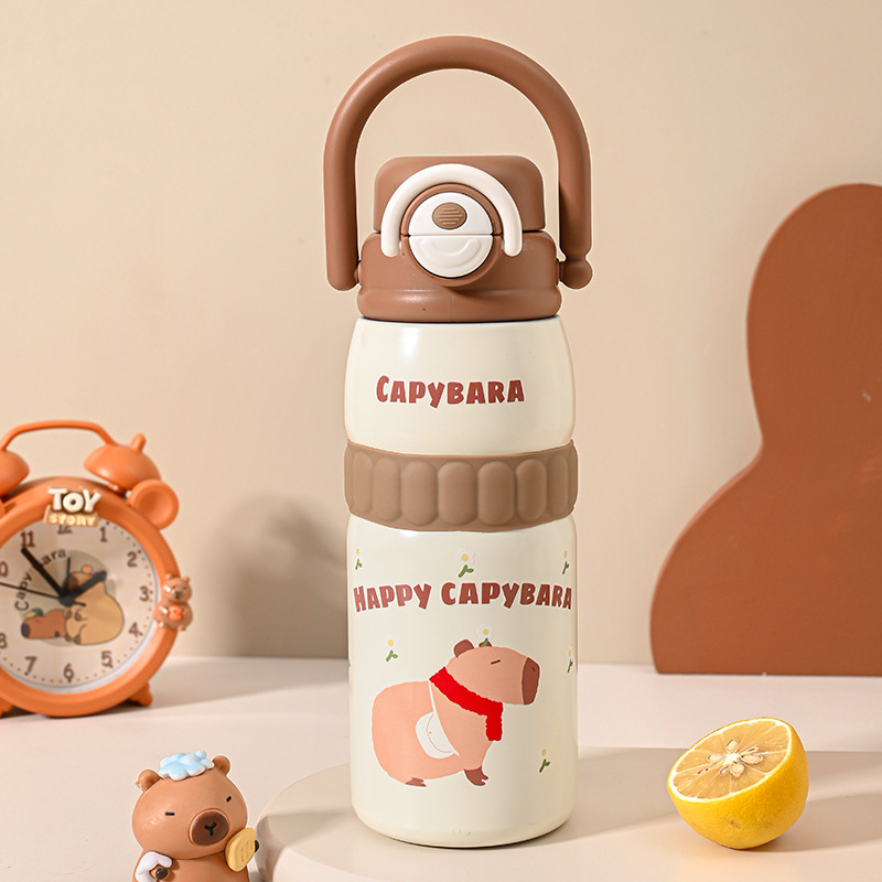 Temporada escolar nueva taza de aislamiento de acero inoxidable de alto valor facial Capibala encantadora taza de agua portátil para estudiantes escolares