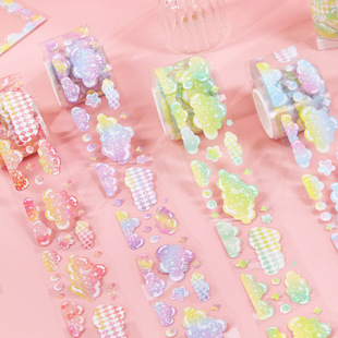 Laser Goo Card Bubble Tape Fresh and Cute Alien Die-cut Landscape Tape Goo Card Hand Account Decoration Material Sticker