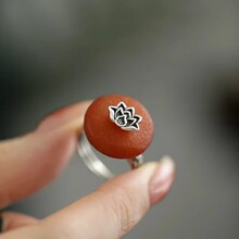 柿柿如意天然蜜蜡戒指民国新中式饰品做旧莲花平安扣老蜡食指戒女