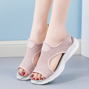 2025 New Summer Sandals Thick Sole Soft Sole Fashionable and Plaid High Heel Mom Shoes Women's Sandals and Slippers Korean Style Women's Shoes