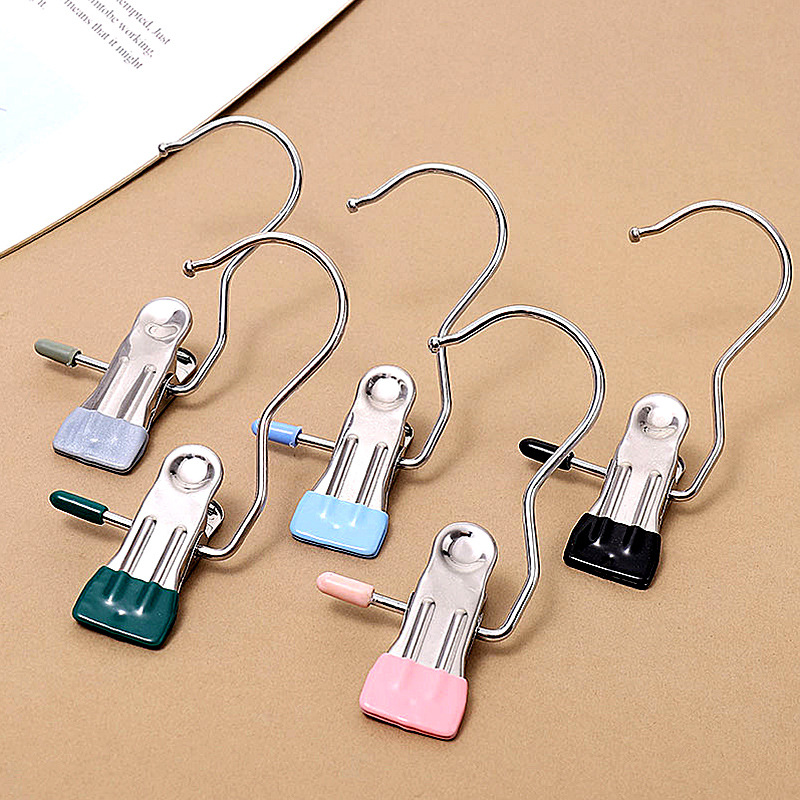 Multifunctional Stainless Steel Traceless 3-Shaped Clip Dormitory Storage Artifact Hat Socks Dipped Plastic Display Portable Single Clip
