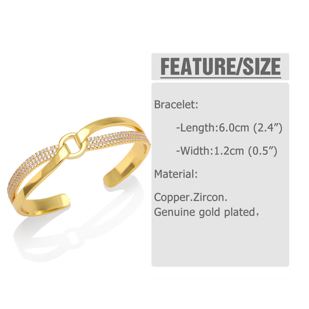 Fashion Geometric Copper Bangle Gold Plated Zircon Copper Bracelets