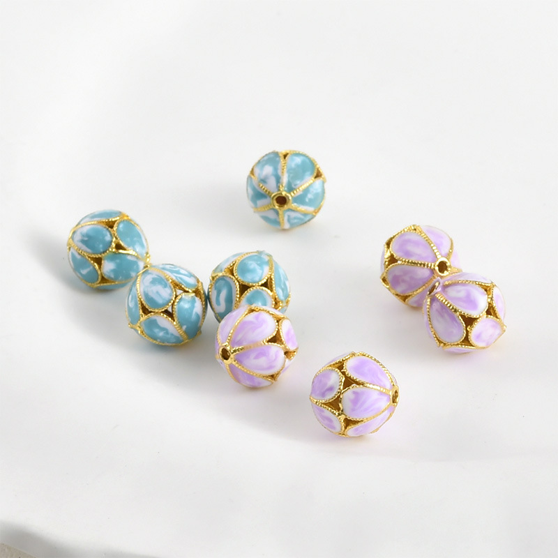 18K gold color cloisonne burning blue flower ball beaded beads diy handmade bracelet string accessories