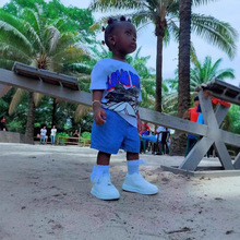 跨境2025新款夏季街头嘻哈印花欧美男女同款儿童短袖宽松圆领t恤