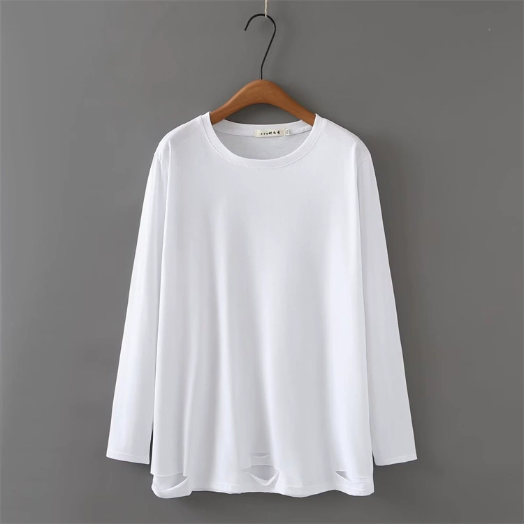 Весна 2024 Новый Топ больших размеров пухлая девушка простая универсальная Свободная Повседневная рваная рубашка с длинным рукавом 3235