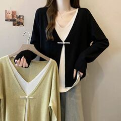 300斤特大码拼接假两件V领针织开衫毛衣女胖mm新中式盘扣复古上衣