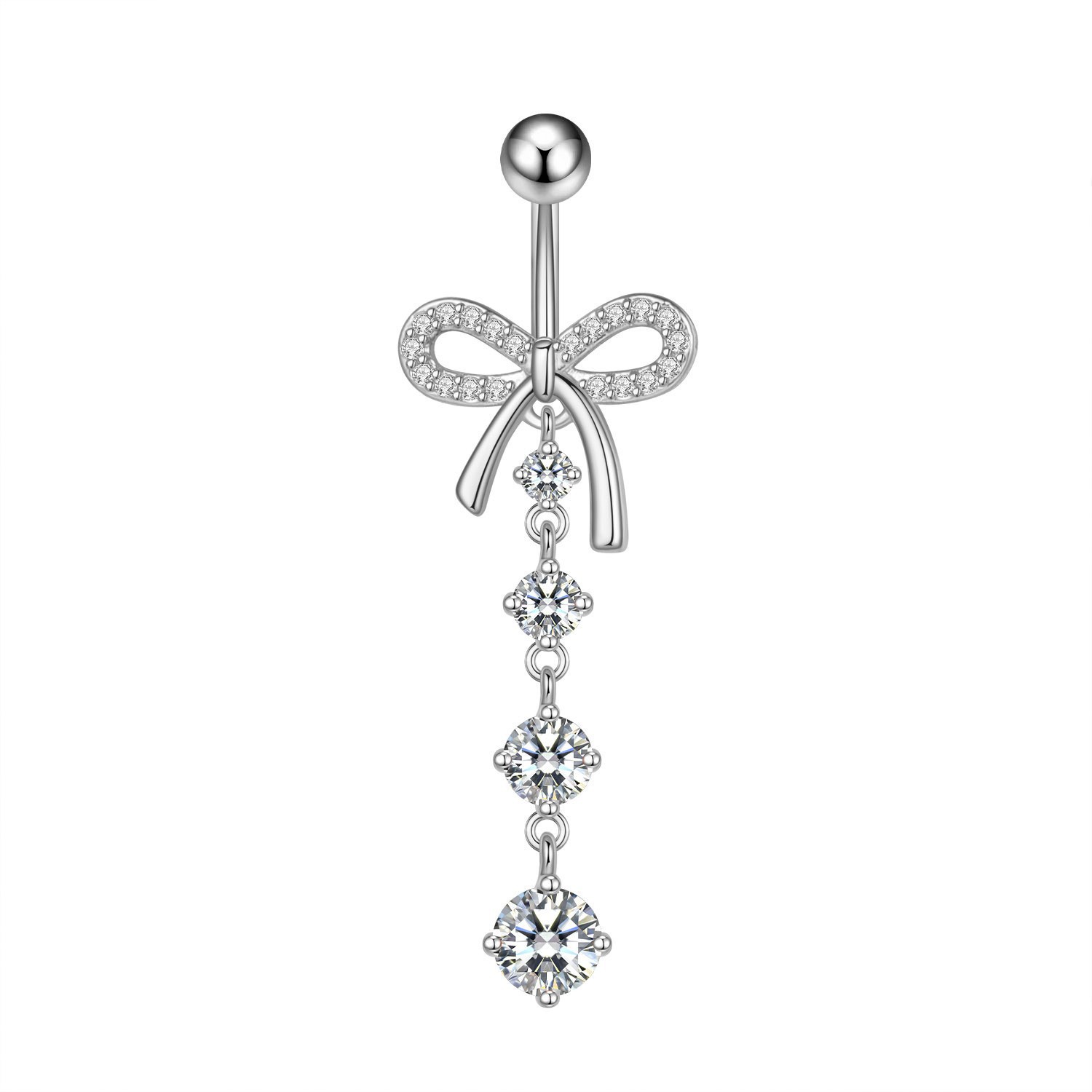 2024 New Fashion Simple Long Bow Zircon Belly Button Ring Navel Piercing Jewelry Copper Gold detail image 7