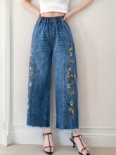 G 13445 Embroidered Floral Wide Leg Jeans ����С��ţ�п�