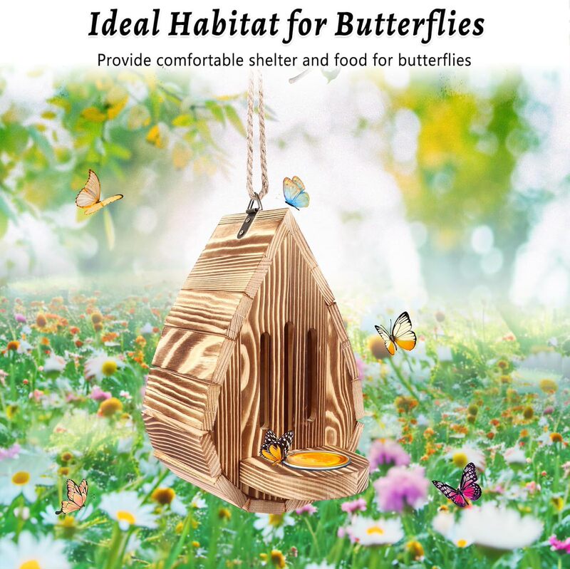 Solid Wood Butterfly House with Feeder, Garden Hanging Insect Habitat, Outdoor Decoration, Pet Supplies Solid Wood Butterfly House with Feeder, Garden Hanging Insect Habitat, Outdoor Decoration, Pet Supplies