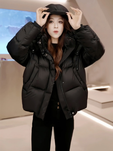 2025 Winter New Women's Korean Style Short Hooded Down Cotton Jacket Outerwear Casual Loose Thick Cotton Coat