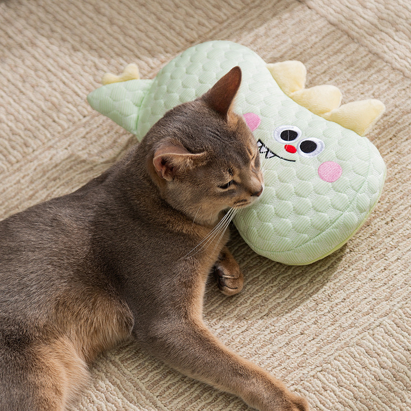 Perro primavera y verano pequeño dinosaurio frijoles frijoles almohada fresca para gatos dormir almohada de cuello almohada cuadrada almohada de mascotas cuatro estaciones