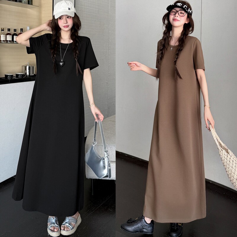 Summer New Minimalist Style T-Shirt Long Dress for Women, Korean Style Loose Fit, Slimming, Casual Round Neck Short-Sleeve Dress Summer New Minimalist Style T-Shirt Long Dress for Women, Korean Style Loose Fit, Slimming, Casual Round Neck Short-Sleeve Dress