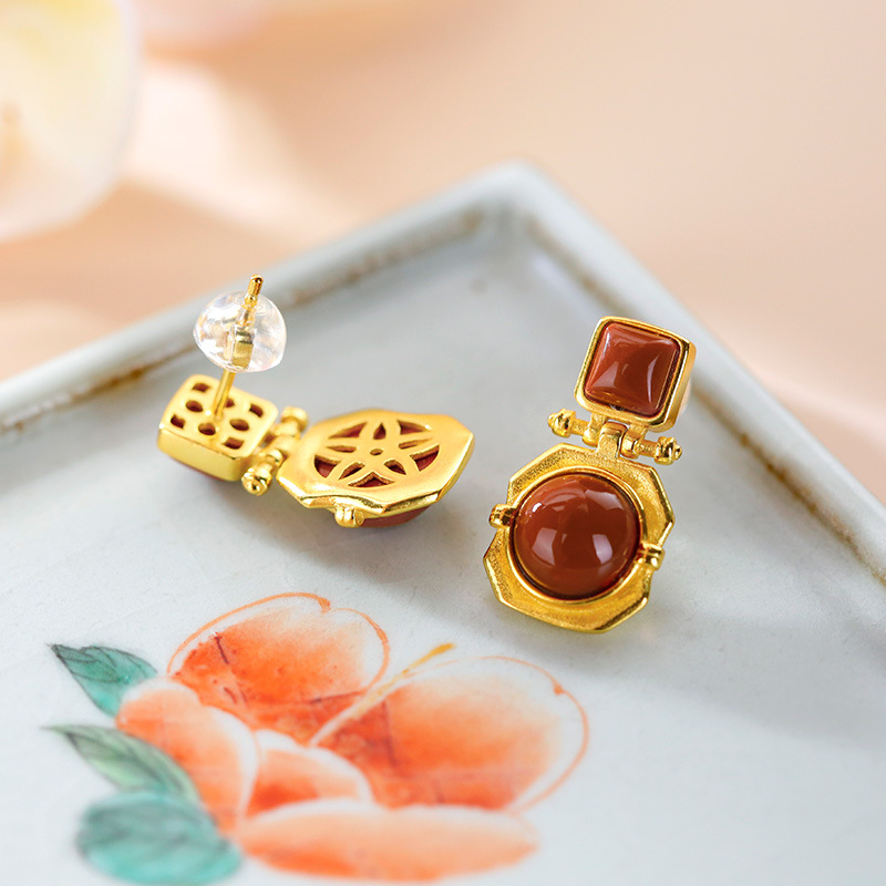 (2개) HUIBAOLI S  골드 도금 남적마노 기하학적 달걀 표면 오각형 대기 고급 숙녀 드롭 귀걸이