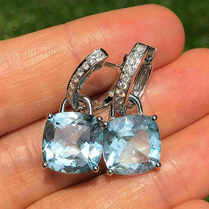 Fashion New Inlaid Light Blue Square Zircon Copper Earrings Valentine's Day Gift display picture 3