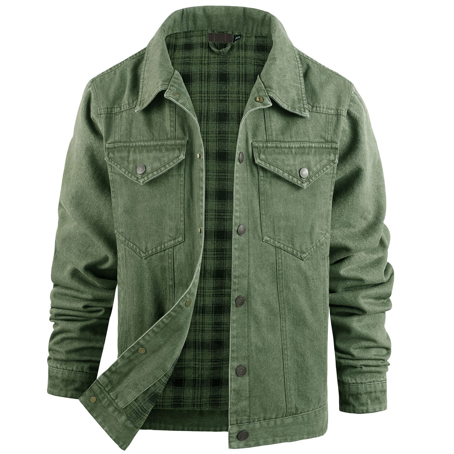 Men's Clothing Men's Large Western Plaid Flannel Casual Jacket Trucker Denim Jacket_voghion.com