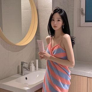 Wearable Bath Towel Cute Sling Bathrobe Instagram Style High Color Value Bath Skirt Thickened Cotton Absorbent Backless Sexy Thick