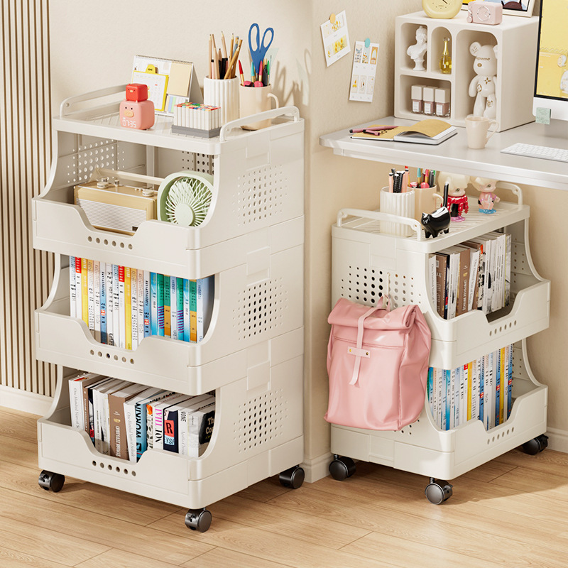 Snack Rack Trolley Storage Rack Floor-Standing Multi-Layer Living Room Storage Rack with Wheels Removable Storage Rack