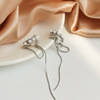 Long small ear clips from pearl with tassels, design earrings, french style, no pierced ears
