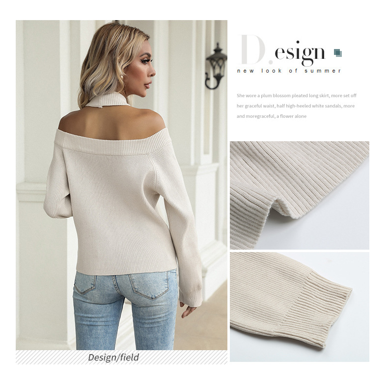 Knitted Pullover Pure Color Hollow Strapless Sweater nihaostyles clothing wholesale NSYYF88555