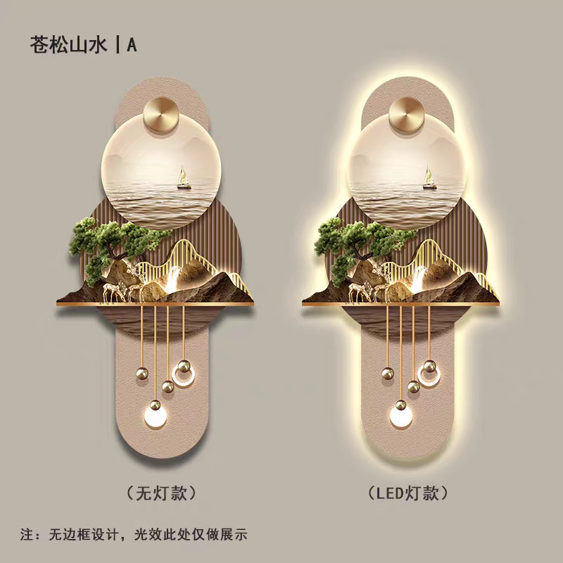 玄関ホール装飾画、軽い高級感とハイエンドのセンス、正面のドア壁画、風景LED照明、廊下通路、クリスタル磁器絵画|undefined