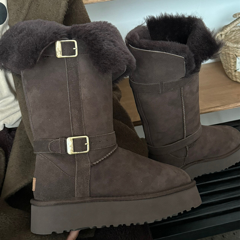厚底皮毛一体长筒雪地靴子女冬季加厚保暖新款雪地棉靴|undefined