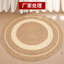 跨境现货北欧蒲草草绳编织地垫家用地垫网红拍照客厅卧室装饰垫