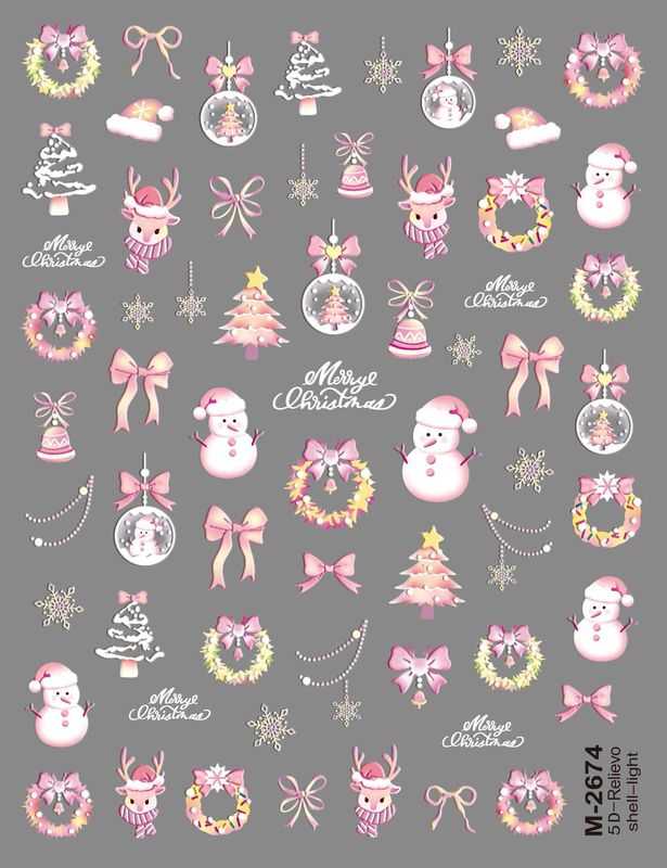 最新のクリスマスレリーフシリーズ爪貼り5D立体レリーフサンタクロースクリスマスツリークリスマス動物ネイルアート|undefined