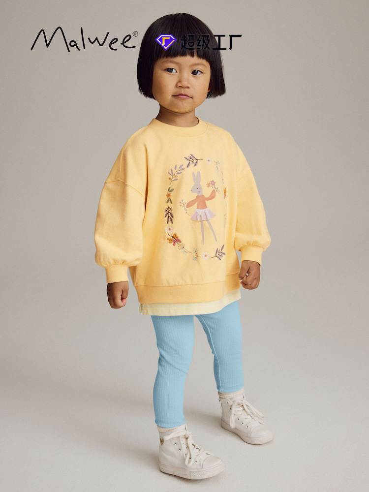 Traje transfronterizo malwee de dos piezas para niñas otoño e invierno nuevo suéter de manga larga con cuello redondo para niños europeos y americanos