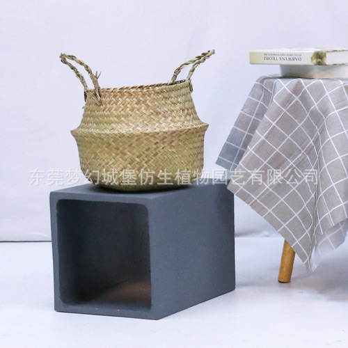Nordic decorative straw flower pot simple style living room woven basket cement flower pot ornaments bonsai pot floor-standing flower pot
