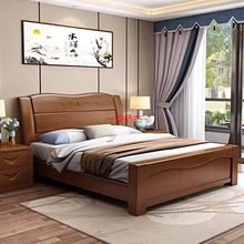 LT全实木床1.5米双人床主卧1.2米现代简约经济型高箱床出租房单人