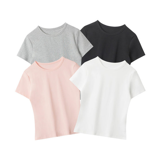 Nariele 2025 Basic Solid Color Round Neck Slim-fit Slimming T-shirt Women's Spring and Summer New Short-sleeved Simple All-match