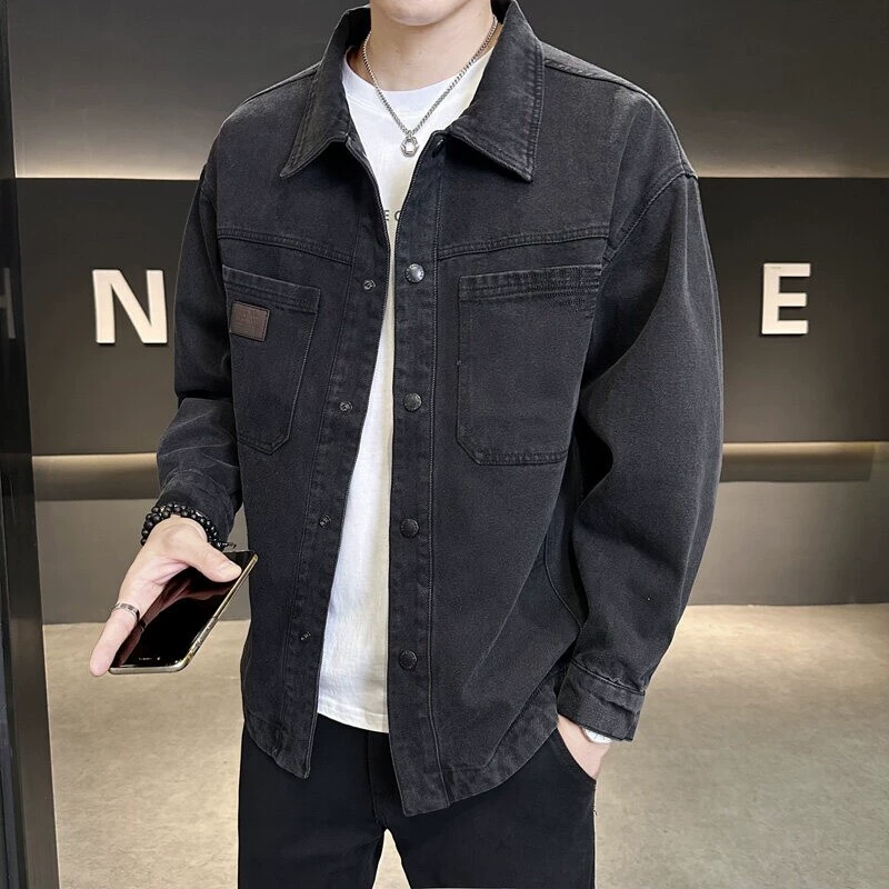 2025 Весенняя новая джинсовая куртка-рубашка, мужская повседневная универсальная рабочая одежда с лацканами, трендовая стирка-0108