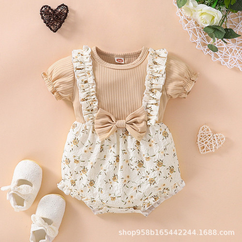 Ins Baby Bodysuit with Floral Print, Two-Piece Girls' Triangle Crawling Suit, More Style Summer Batch