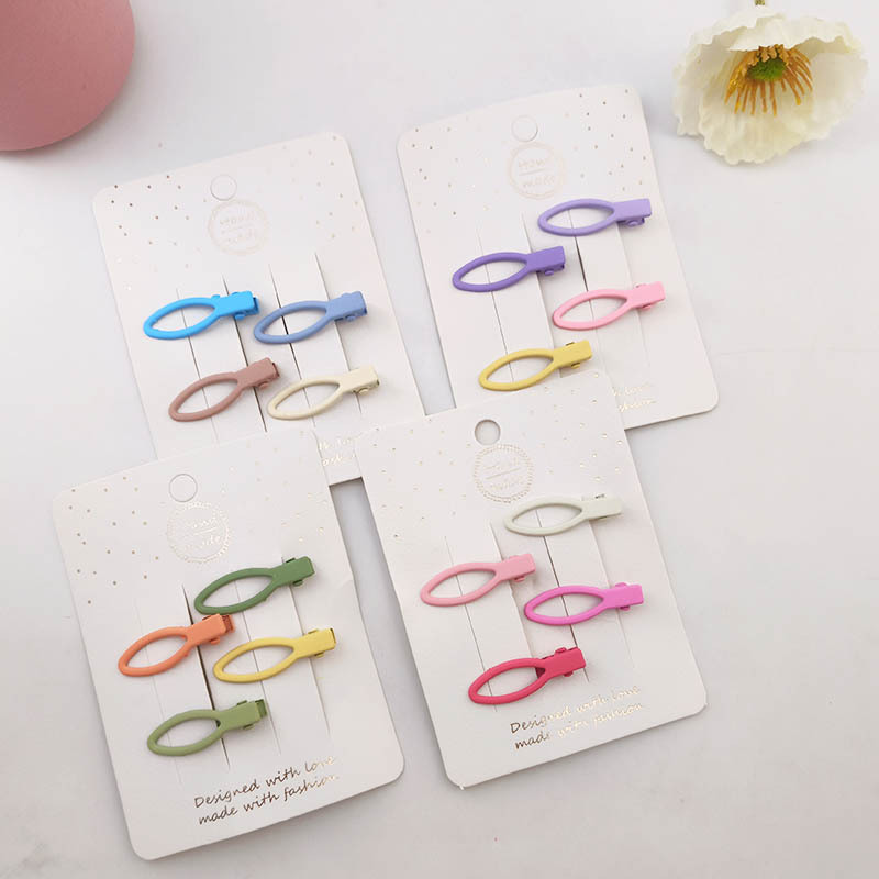 4个卡装3cm儿童无痕碎发夹子 小女孩侧边刘海一字发卡 椭圆鸭嘴夹