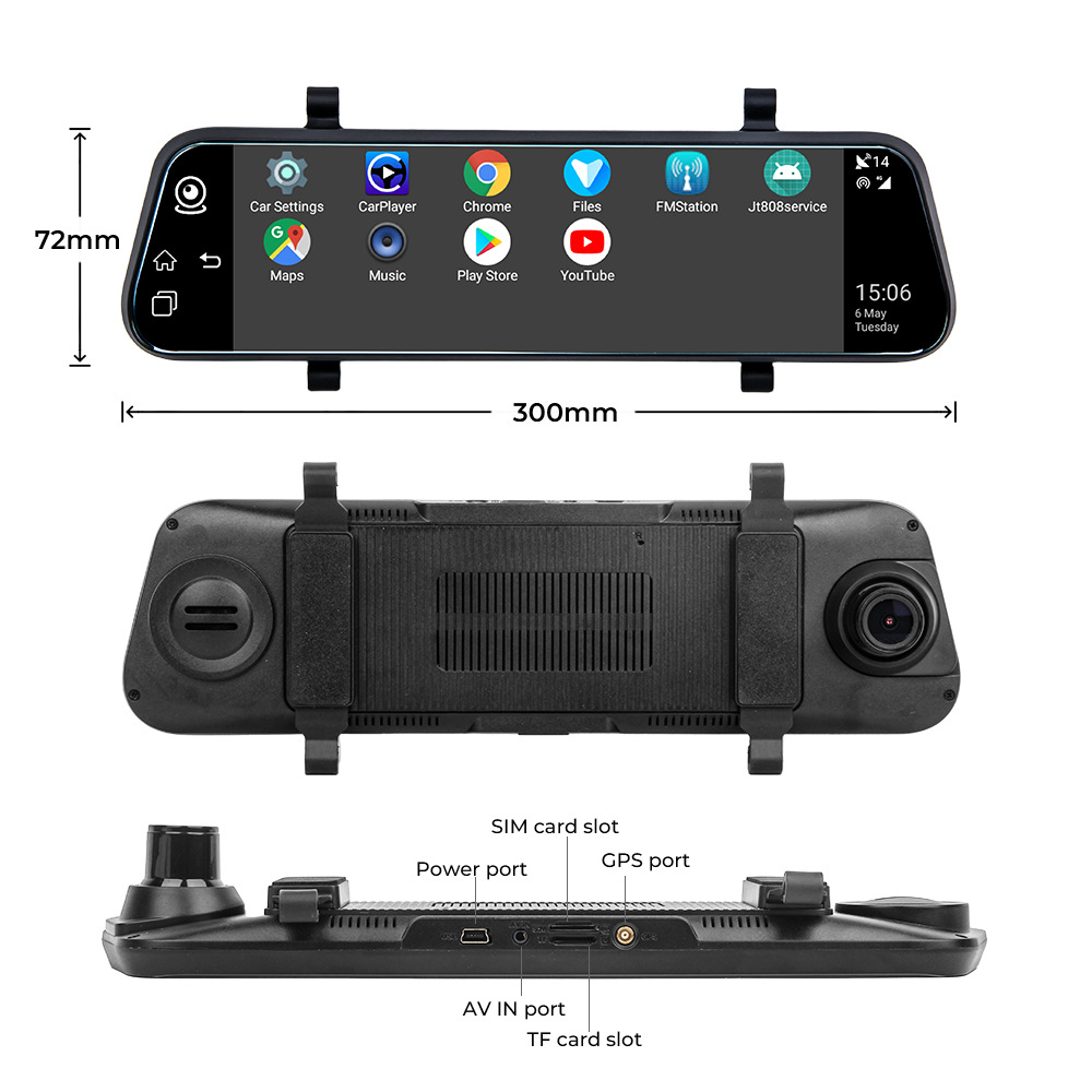 4G Streaming Dash Cam HD Touchscreen Dual 1080P Android 8.1 System 10inch Smart Rearview Mirror