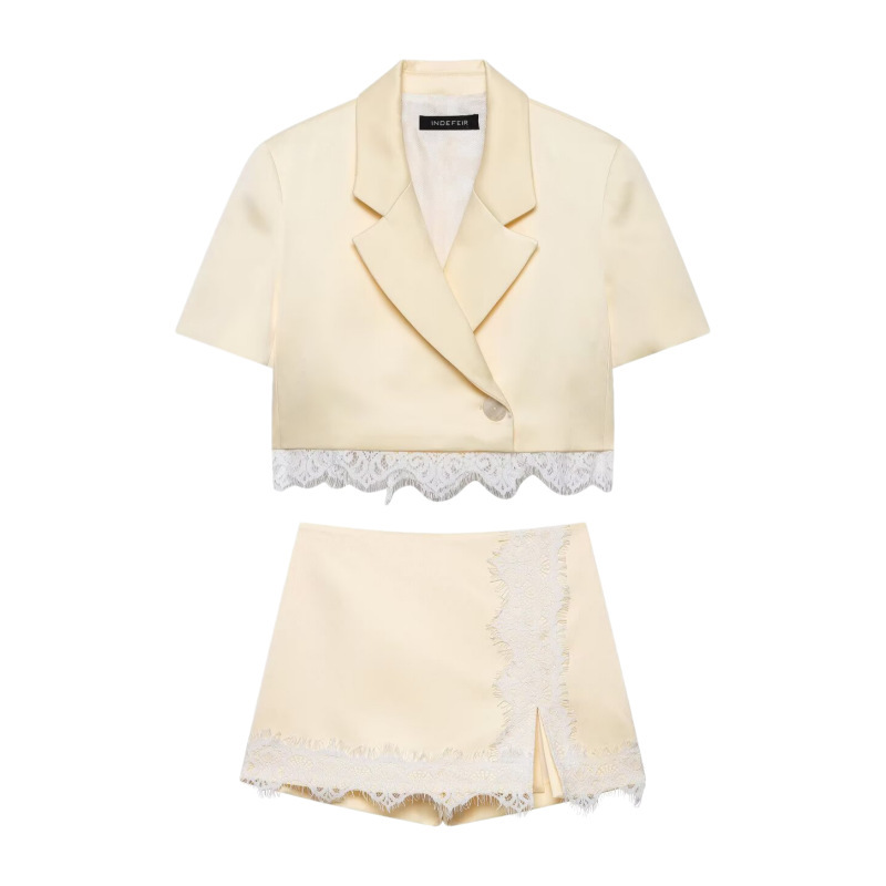 Unizera Women's Clothing 2026 Summer New Product Patchwork Lace Short Blazer 7775471 Culottes 1165087