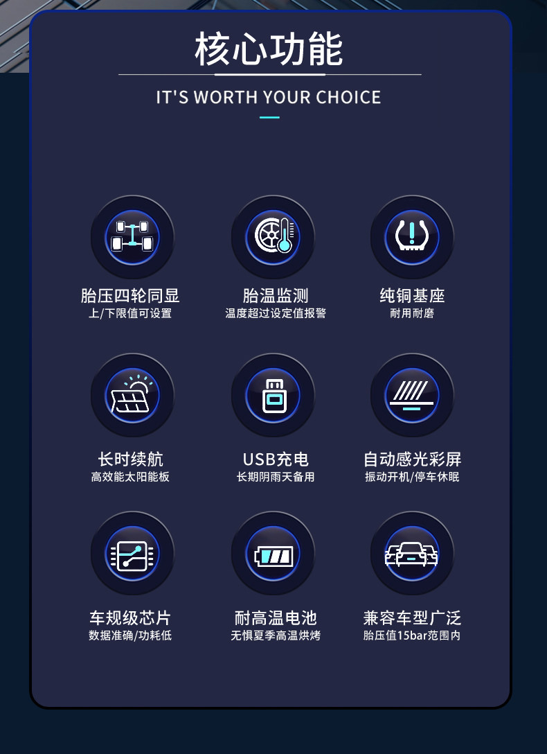 Truck tire pressure monitoring external wireless device for semi-trailers, fire trucks, RVs, and trailers, available for 6, 8, 10, 12, and 14-wheel vehicles