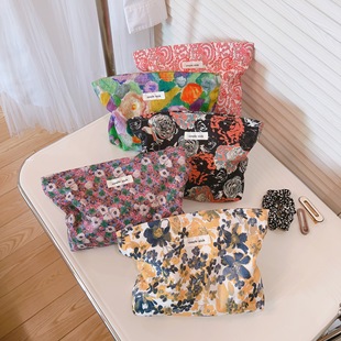 [Su Xi cloth bag] Retro floral cosmetic bag cotton wash skin care storage bag large capacity zipper handbag