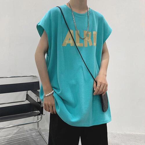 Men's Summer Thin Version Backless Shirt, Hong Kong Style Loose Casual Matchable Sleeveless T-Shirt, Ins Trendy Badass Sporty Outerwear Kangjian