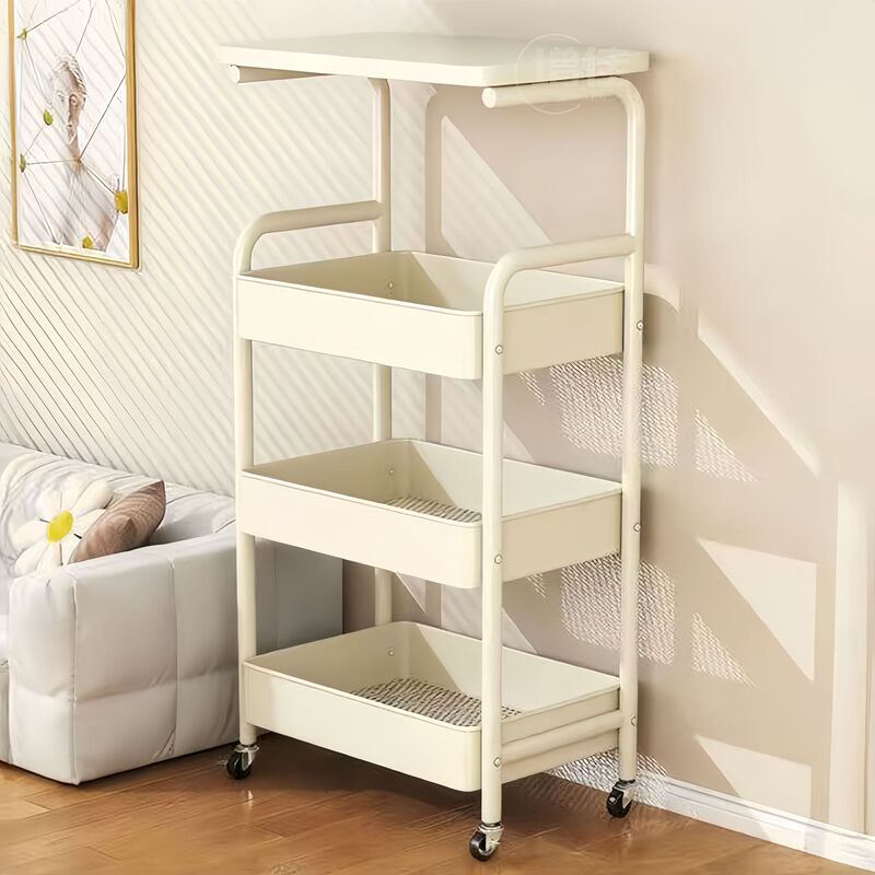 【New Color Scheme】Carbon Steel Four-Layer Storage Rack Small Trolley Vintage-Style Tea Side Table Kitchen Bedroom Storage Organizer
