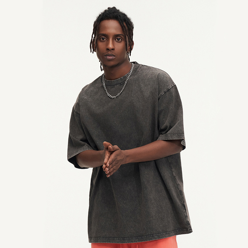 230g pesado camiseta de manga corta hombre nuevo cuello redondo suelto oversize lavado con agua hace la vieja chaqueta de marca de moda
