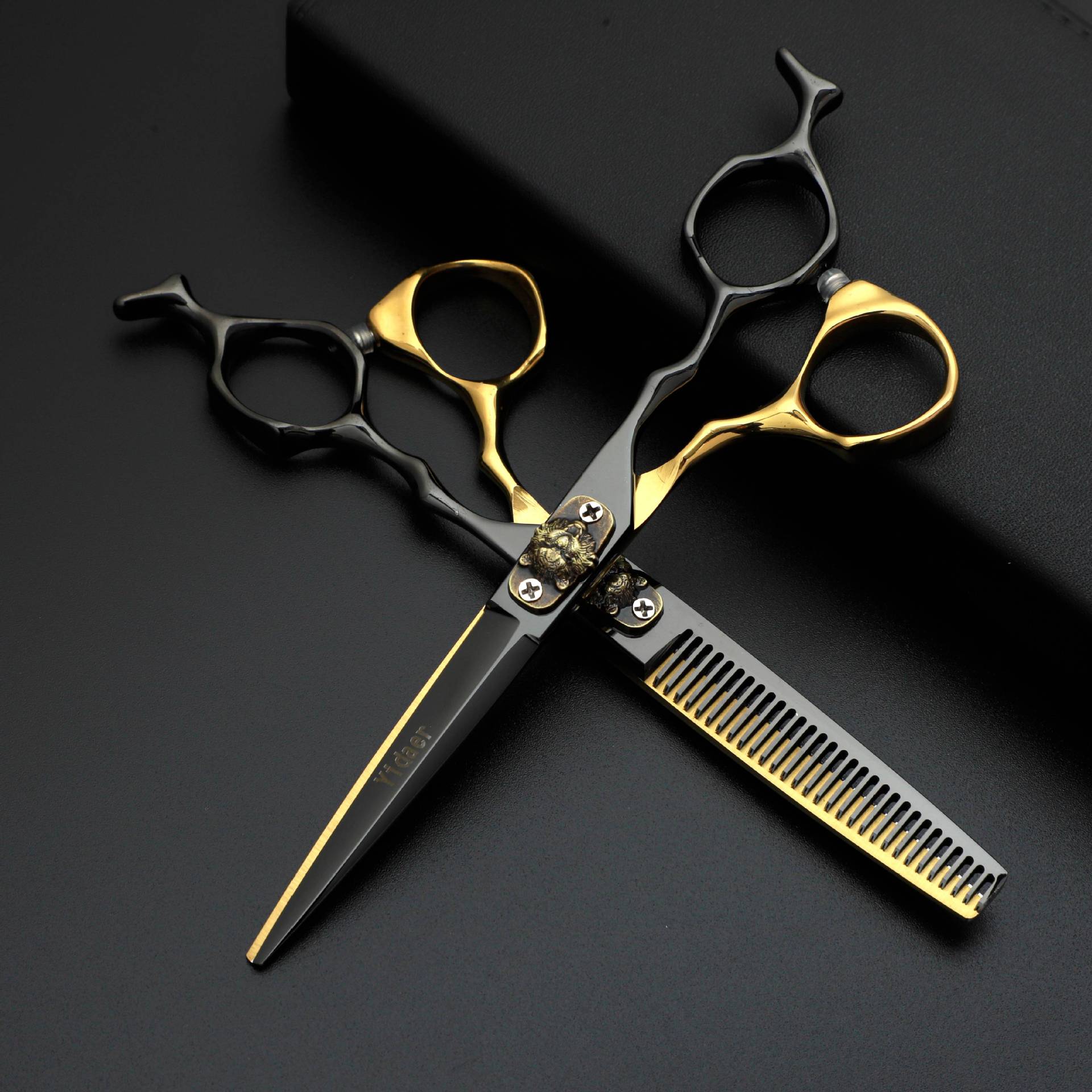 Tijeras de peluquería de alta calidad transfronterizas de oro negro tijeras de corte de pelo profesional tijeras de dientes sin marcas tijeras de corte de pelo peluquería cabello roto