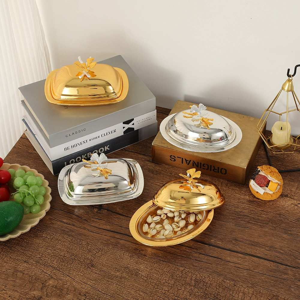 Европейская золотая серебряная квадратная коробка для масла круглой тарелки с маслом с крышкой лоток с фруктами высокого класса домашние закуски